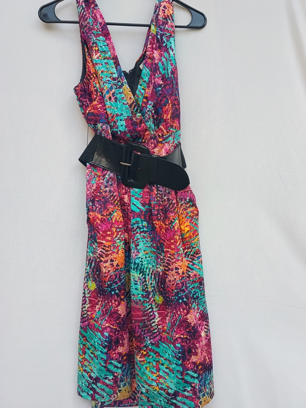 Corey Lynn Calter Multicolor Abstract Print Midi Dress with Black Belt